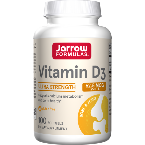 Jarrow Formulas Vitamin D3 62.5 mcg (2500 IU), 100 Softgels Bottle