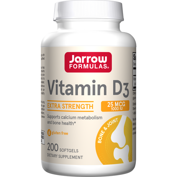 Jarrow Formulas Vitamin D3, 1000 IU Softgels, 200ct Bottle