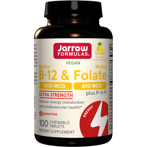Jarrow Formulas Methyl B-12 & Methyl Folate Lemon, 100 Chewable Tablets Bottle