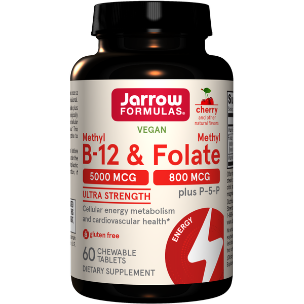 Jarrow Formulas Methyl B-12 & Methyl Folate Cherry, 60 Chewable Tablets Bottle