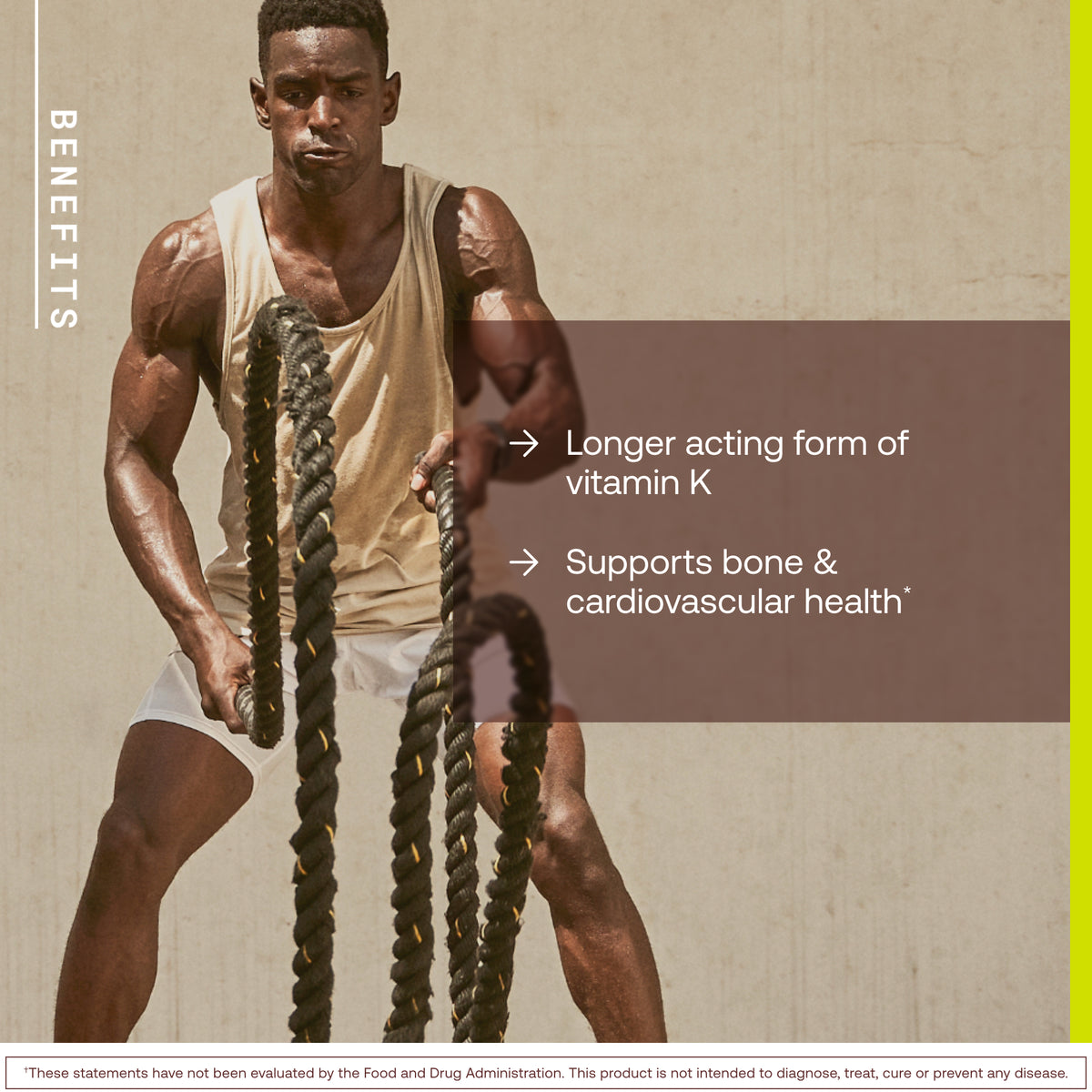 Benefits graphic with a man training with battle ropes