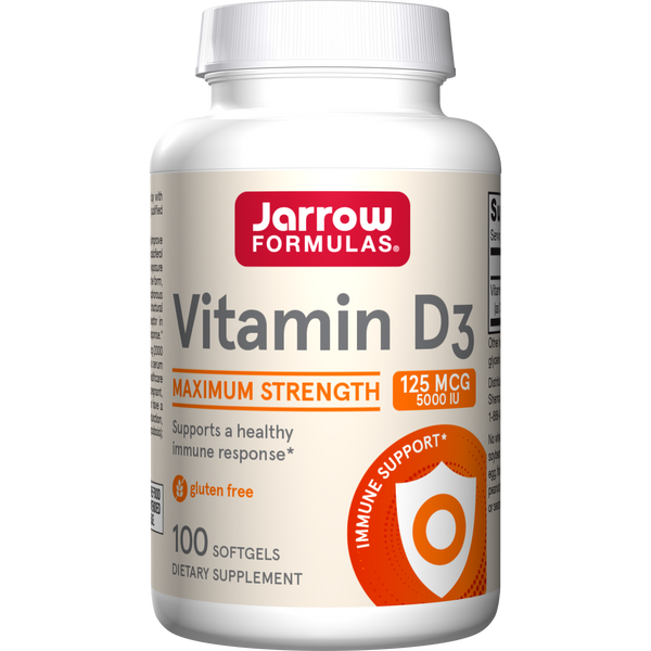 Jarrow Formulas Vitamin D3 125 mcg (5000 IU), 100 Softgels Bottle