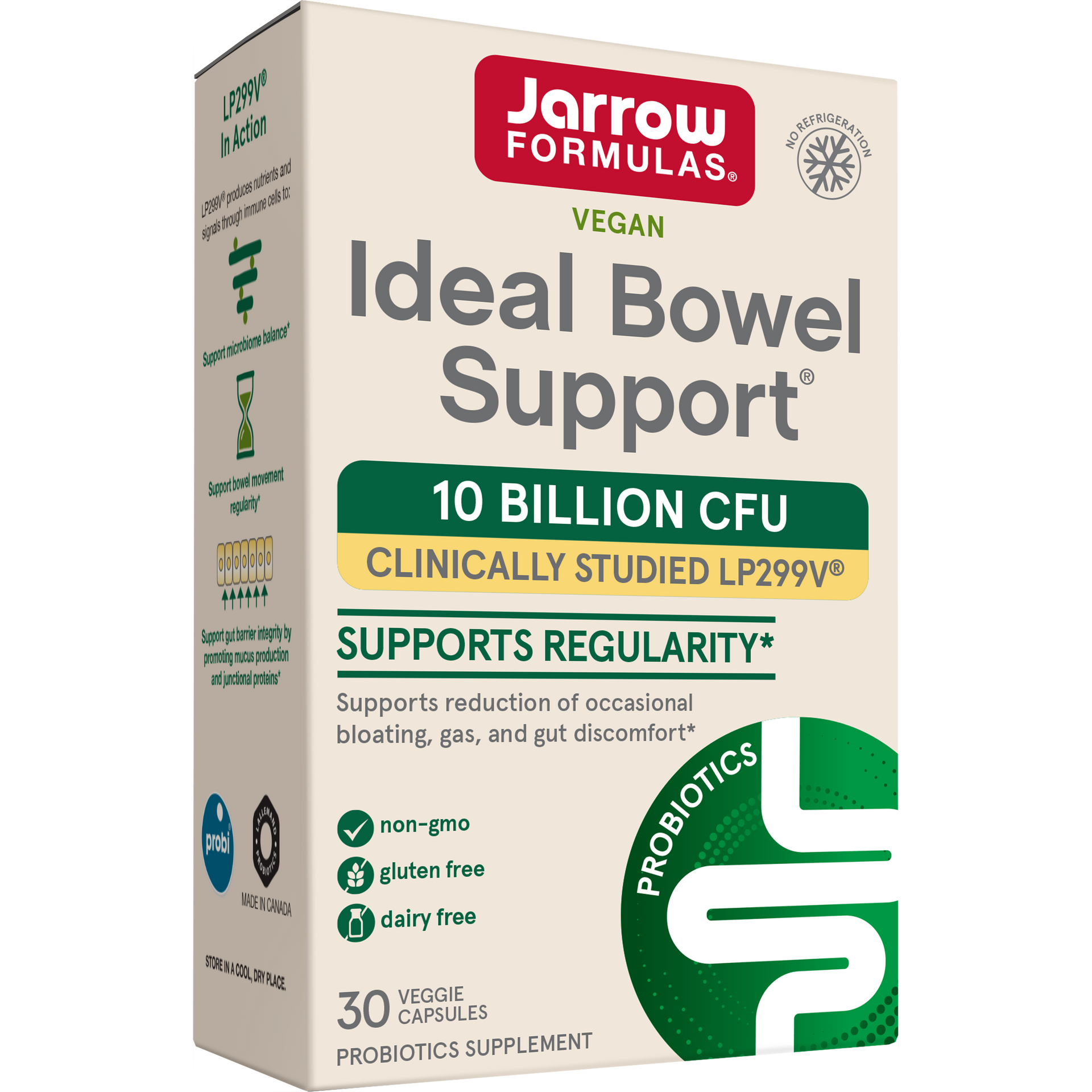 Jarrow Formulas Ideal Bowel Support® LP299V® 10 Billion CFU, 30 Veggie Caps Box