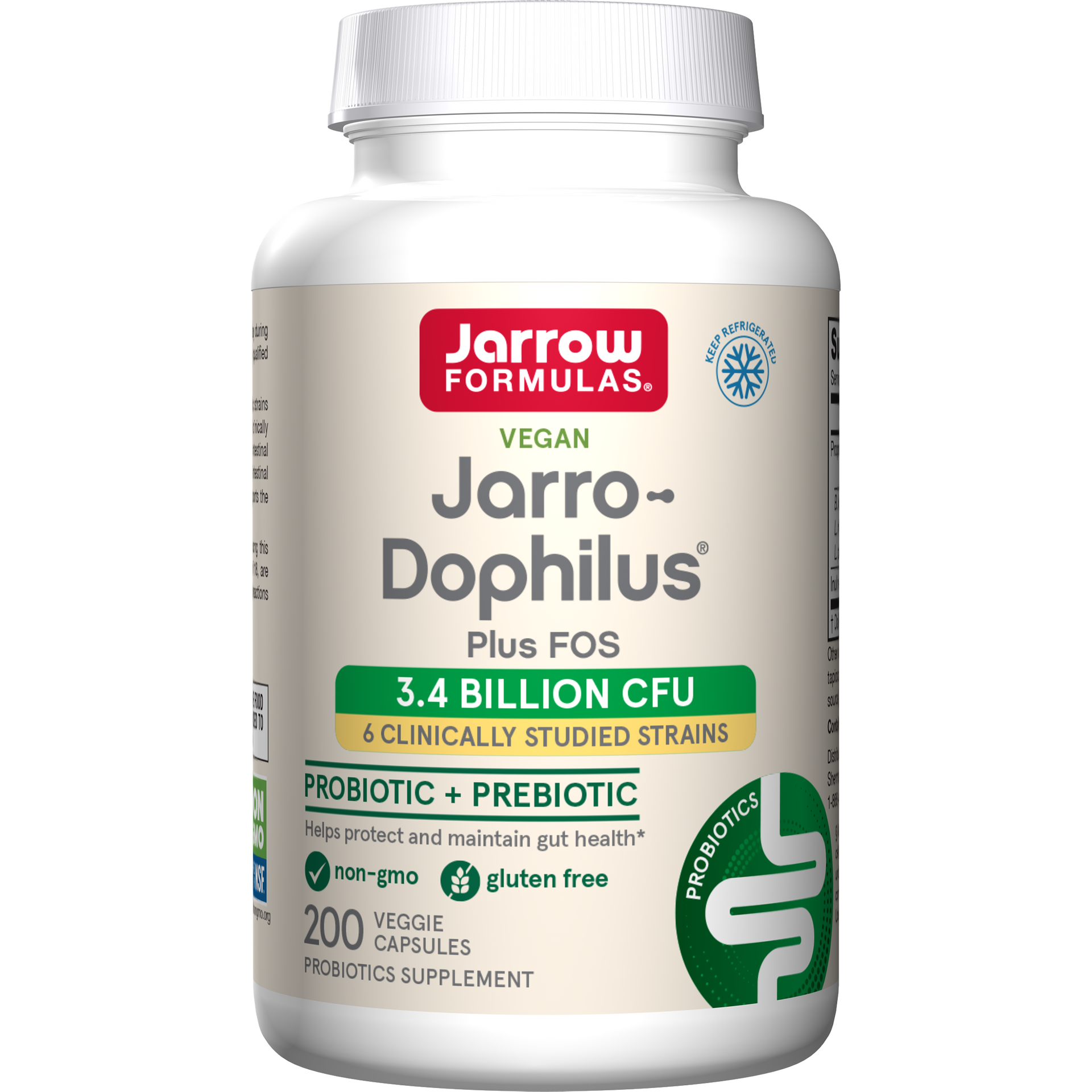 Jarrow Formulas Jarro-Dophilus® + FOS Veggie Caps, 3.6 Billion CFU, 200ct Bottle
