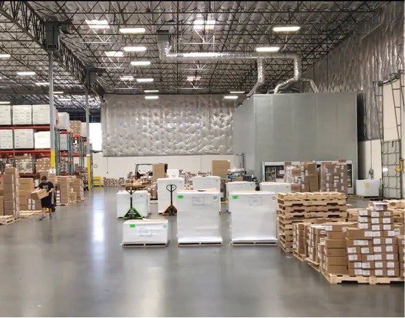 Inside of warehouse with boxes
