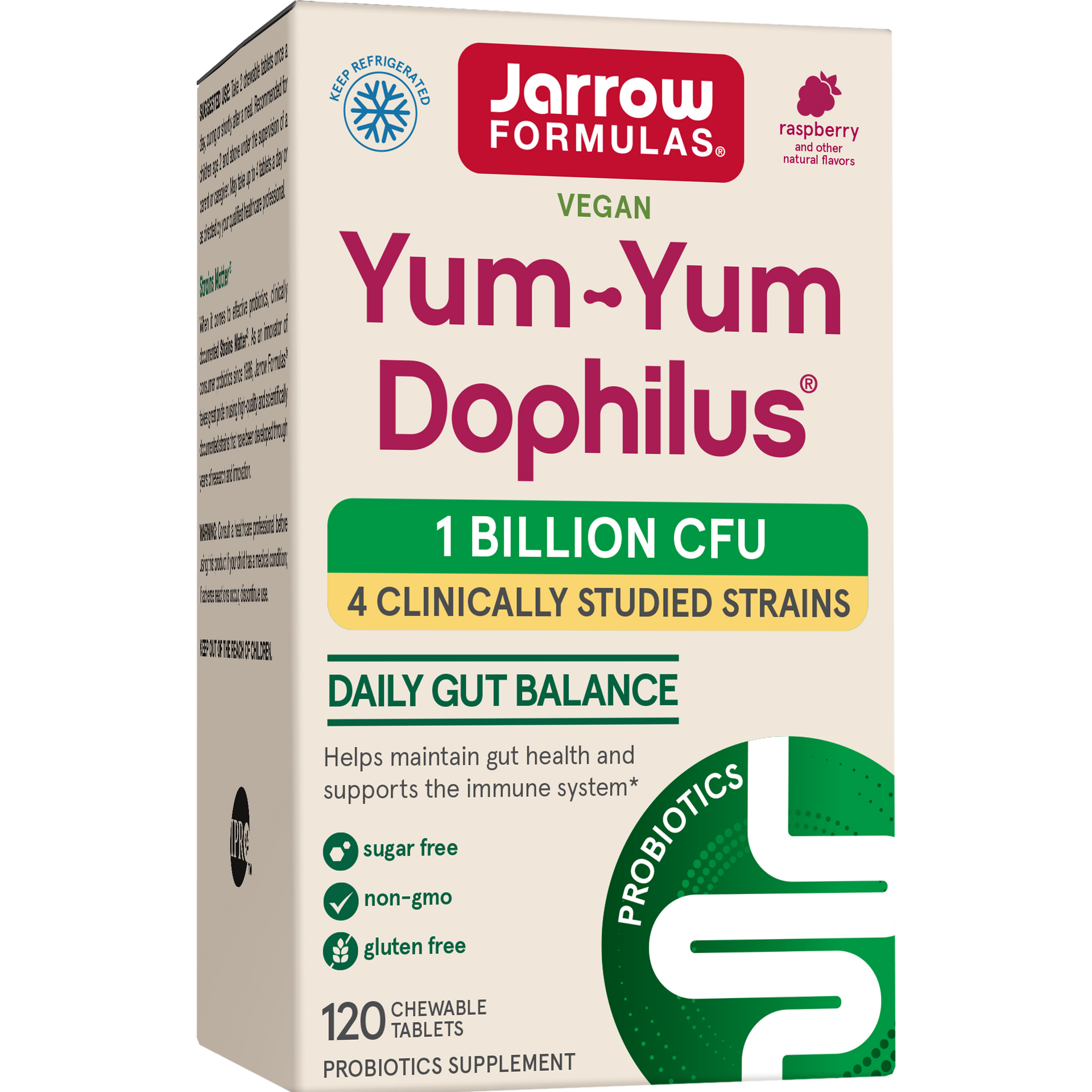 Jarrow Formulas Yum-Yum Dophilus® Natural Raspberry Chewable Tablets, 1 Billion CFU, 120ct Box